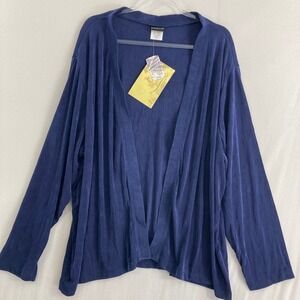 New Citiknits Cardigan size 3X Navy Open Front Slinky Knit Stretch Preppy Comfy